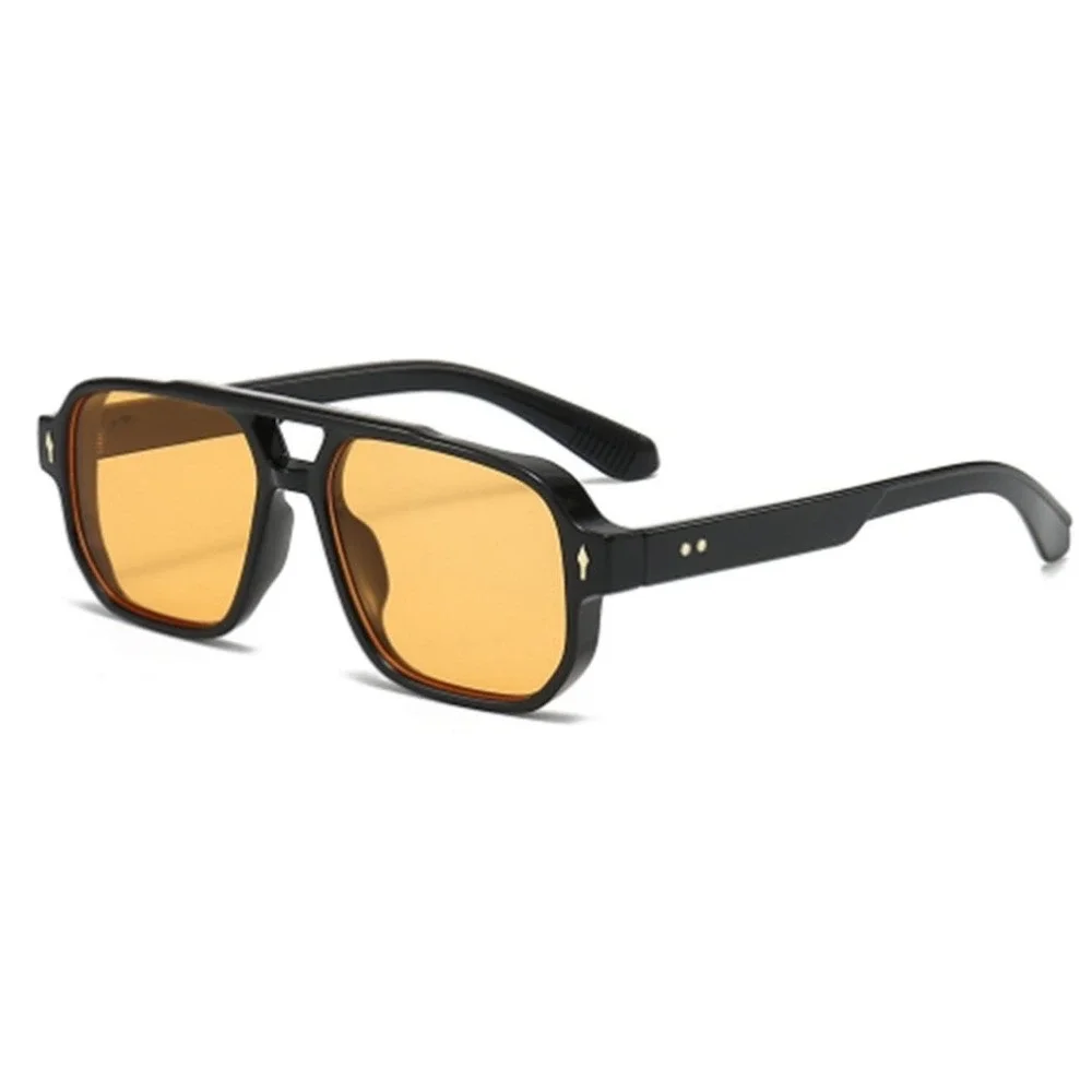 Mens‎ Square Fashion Sunglasses Black Frame Yellow Tinted Lens Retro Streetwear